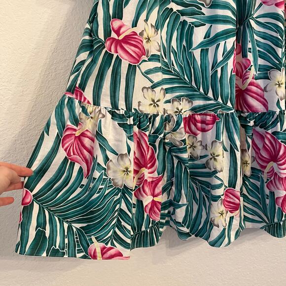 Vintage Hilo Hattie Tropical Print Dress XL Hawaii Palm Leaf Floral Muumuu Midi - Picture 6 of 11